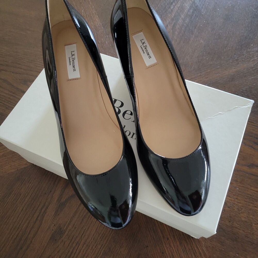 LK Bennett London Eevi Patent Black Leather 3" Wedge Shoe Sz 39 EU / 8.5 US NEW